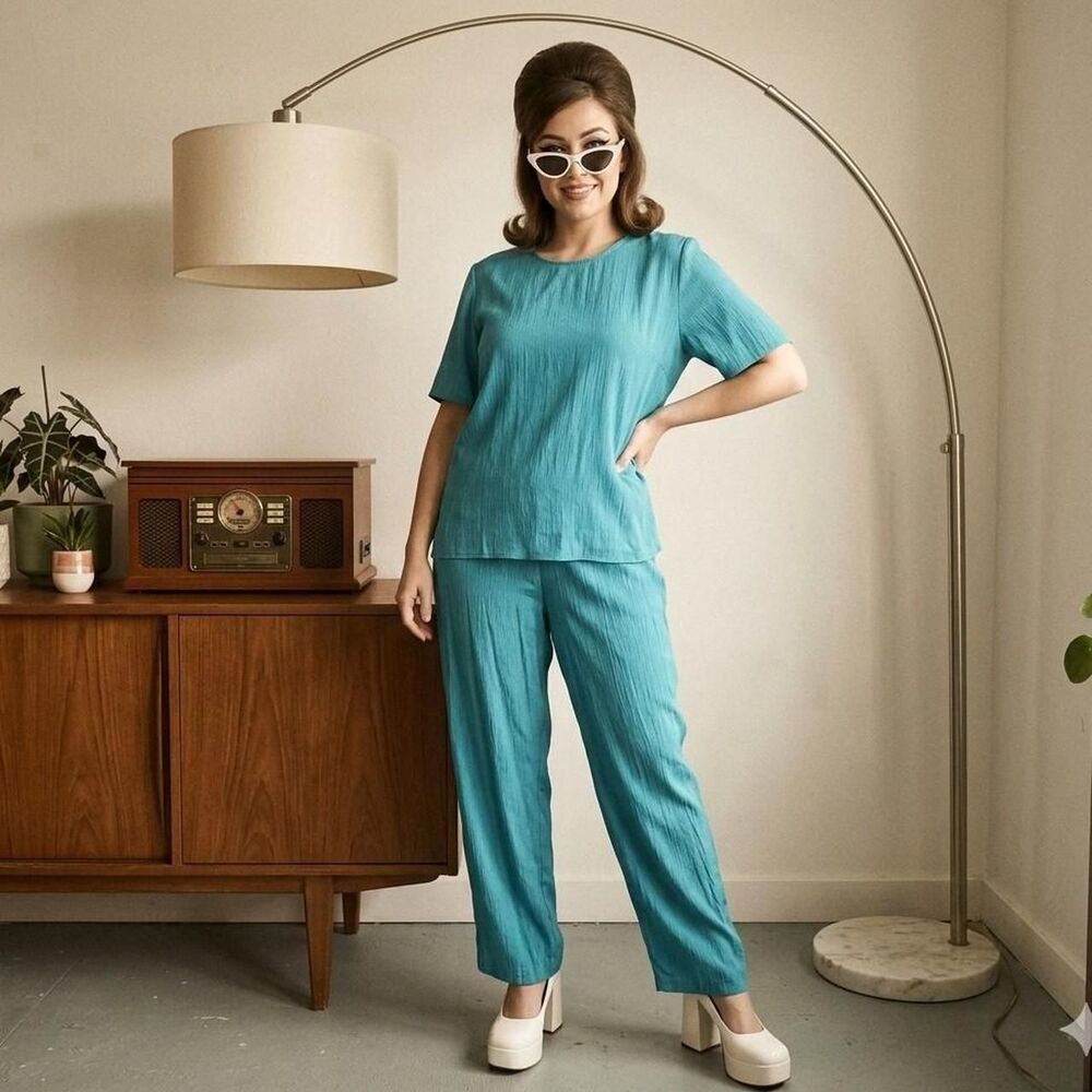 Teal retro vtg business chic 80's vibe size 16 party matchingset